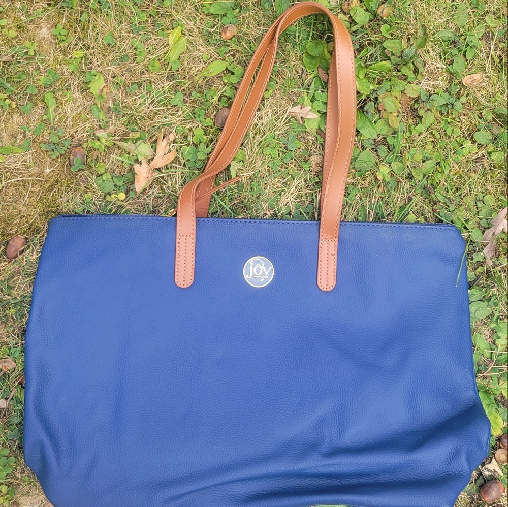Joy Mangano Clothes It All Leather Tote Blue